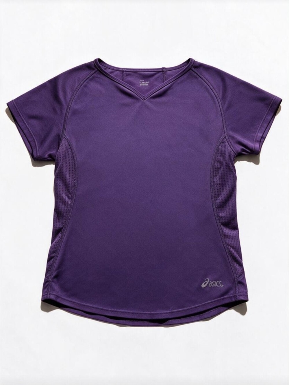 ASICS Womens Small Purple Mesh Performance Running V-Neck Athletic T-Shirt